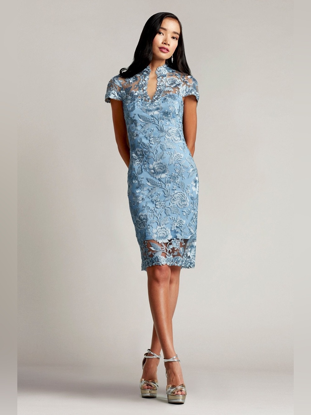 NEW TADASHI SHOJI Ankur Keyhole Embroidered Dress In Slate Size 6